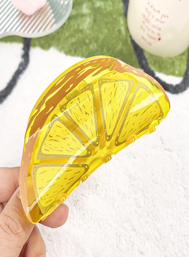 Ynxee Fruit Print Hair Claws Non Slip 3.8" Medium Hair Claws Clips Cute Vivid Color Women Girls Hair Accessories, Lemon Shape - Image 1